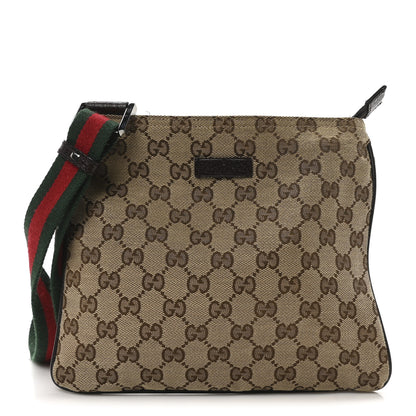 Gucci Monogram Web Small Flat Messenger Bag Brown 1 of 10