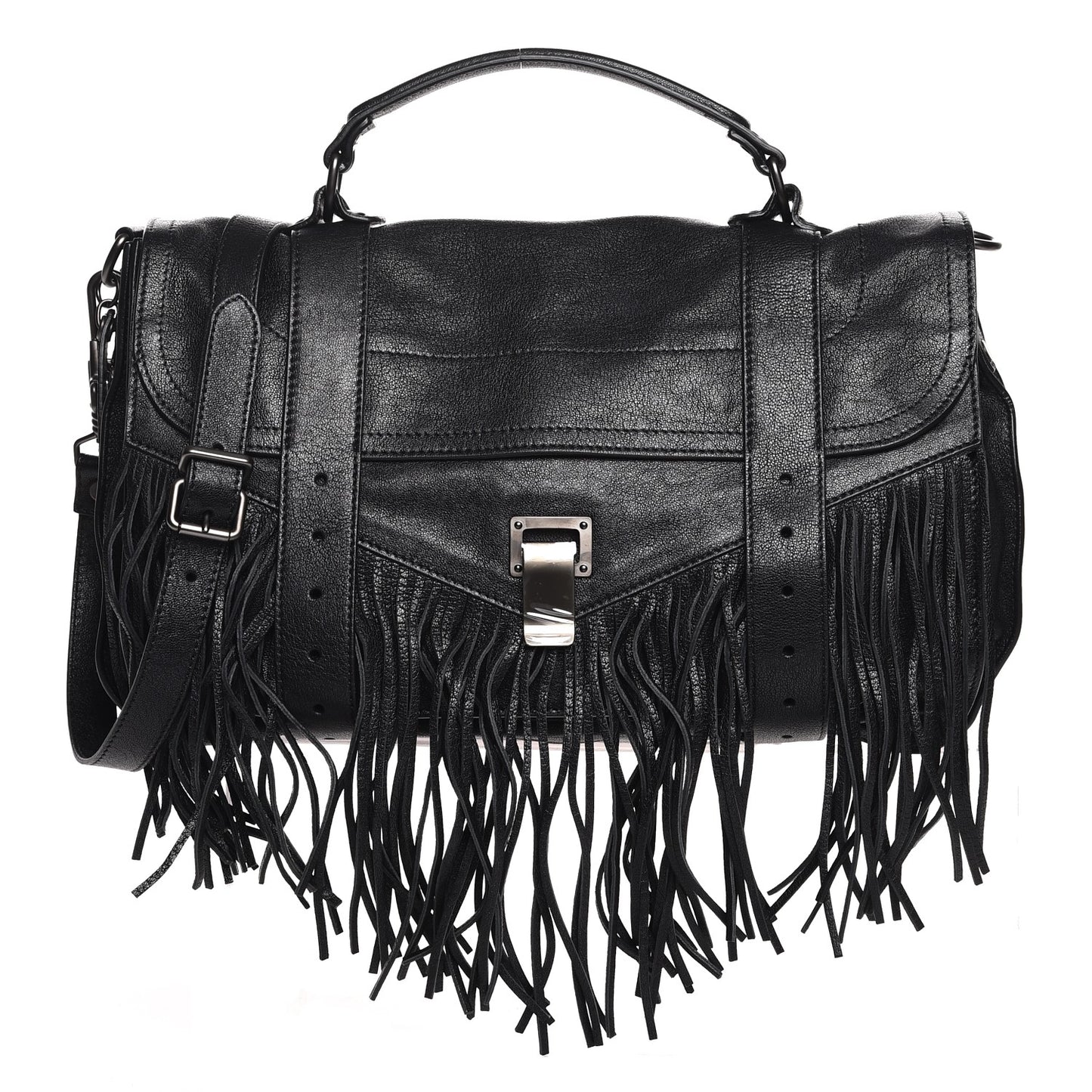 Lambskin Fringe Medium PS1 Satchel Black