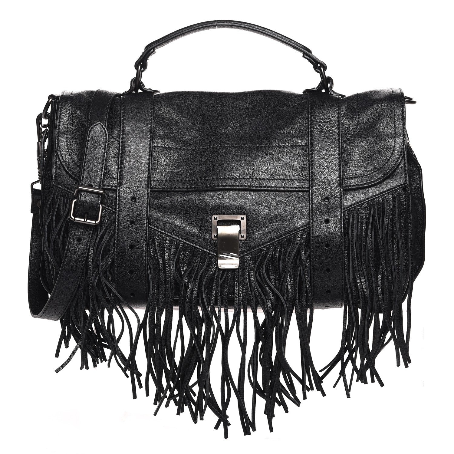 Proenza Schouler Lambskin Fringe Medium PS1 Satchel Black 1 of 8