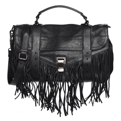 Proenza Schouler Lambskin Fringe Medium PS1 Satchel Black 1 of 8