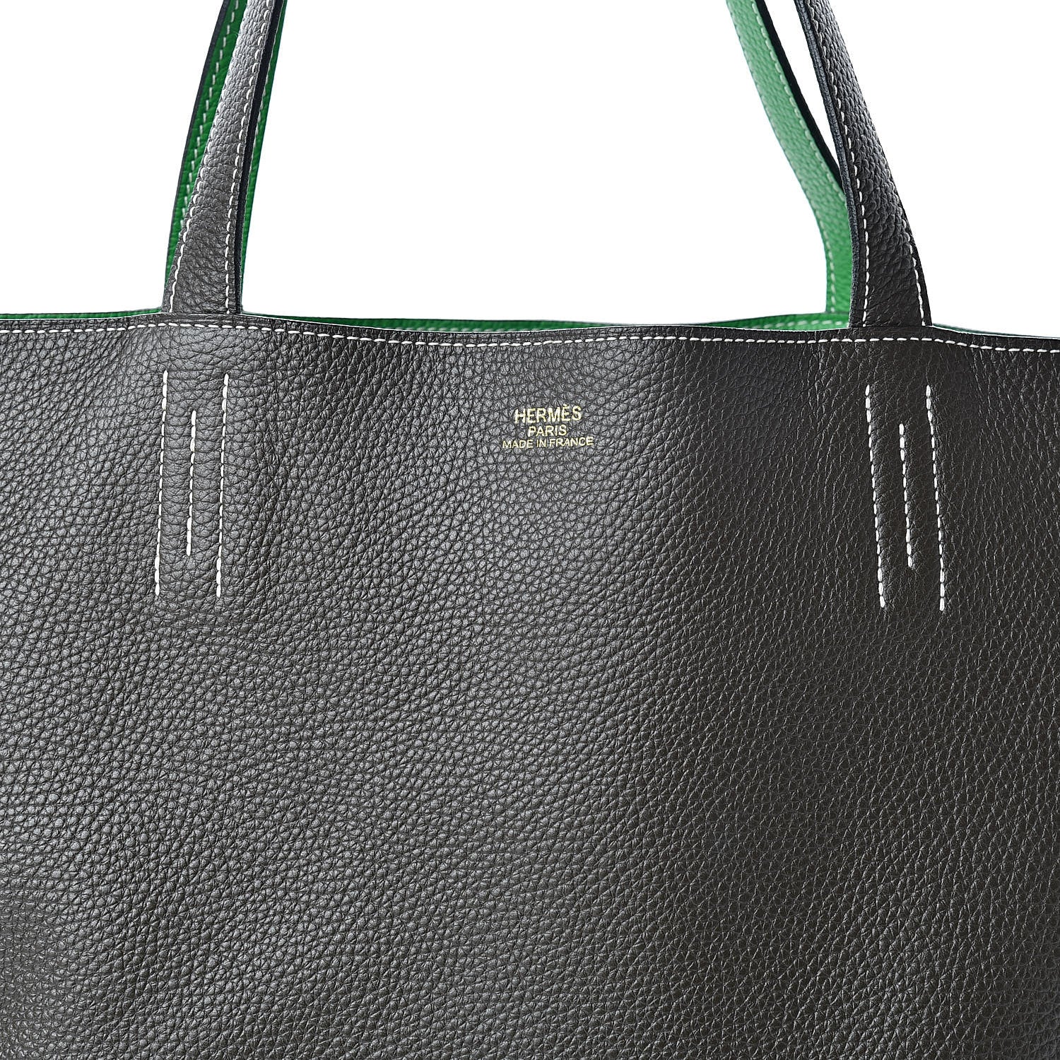 Hermes Taurillon Clemence Double Sens 45 Reversible Tote Bambou Vert Bronze 11 of 16