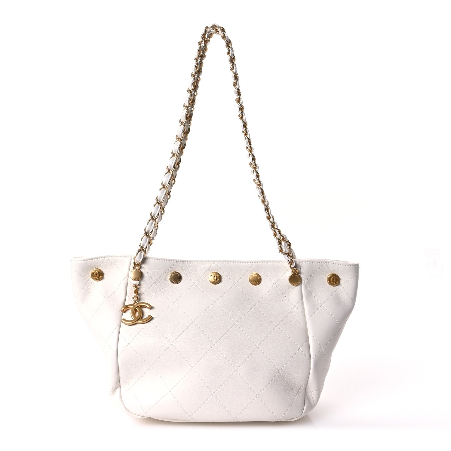 Chanel Shiny Calfskin Quilted Small Shopping Tote White 1 of 11