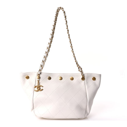 Chanel Shiny Calfskin Quilted Small Shopping Tote White 1 of 11