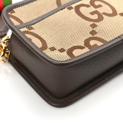 Gucci Monogram Jumbo GG Textured Dollar Calfskin Web Mini Crossbody Bag Camel Ebony New Acero 10 of 14