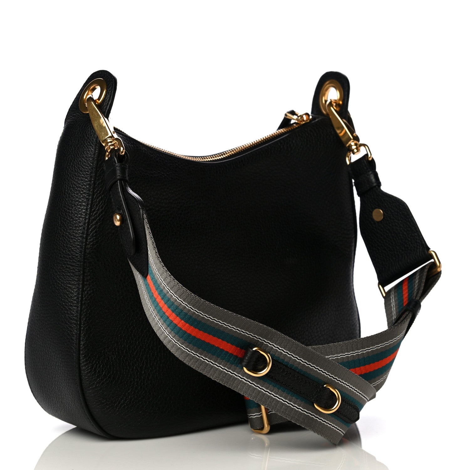 Prada Vitello Phenix Zippered Messenger Hobo Black 2 of 12