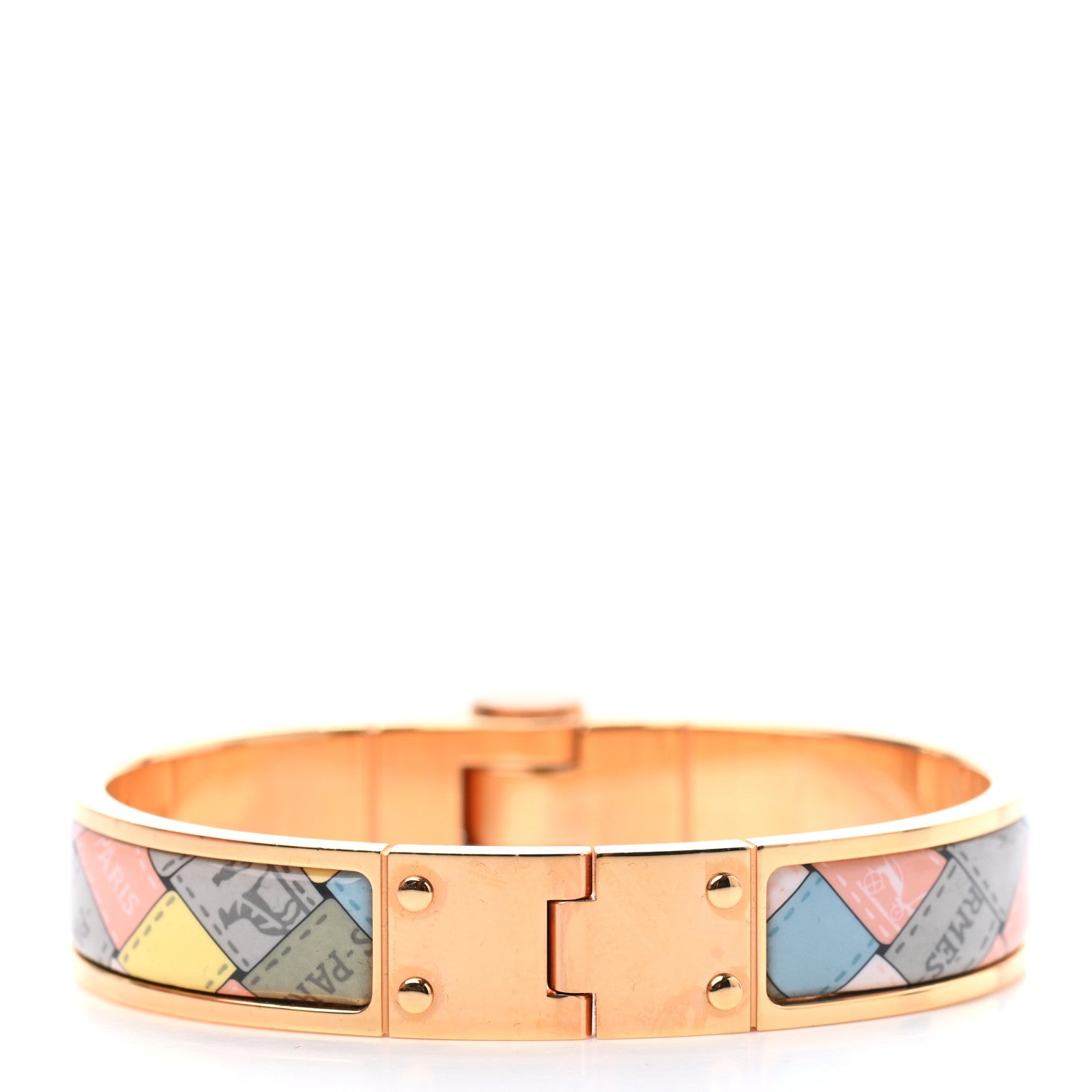 Hermes Enamel Printed Narrow Bolduc Au Carre Hinged Bracelet M Romantique 2 of 3