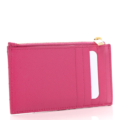 Saint Laurent Grain De Poudre Matelasse Chevron Monogram Fragments Zippered Card Case Fresh Fuxia 4 of 8