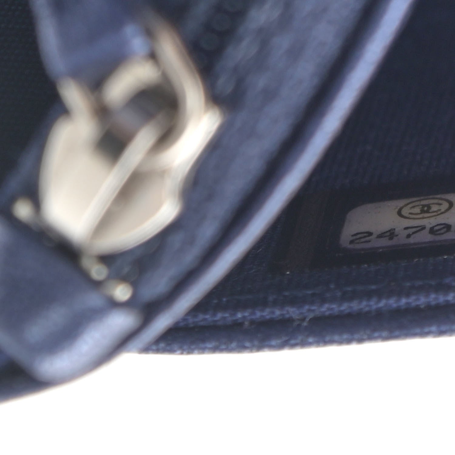 Chanel Metallic Sheepskin Chevron Quilted Vintage Mademoiselle Wallet On Chain WOC Navy 8 of 15