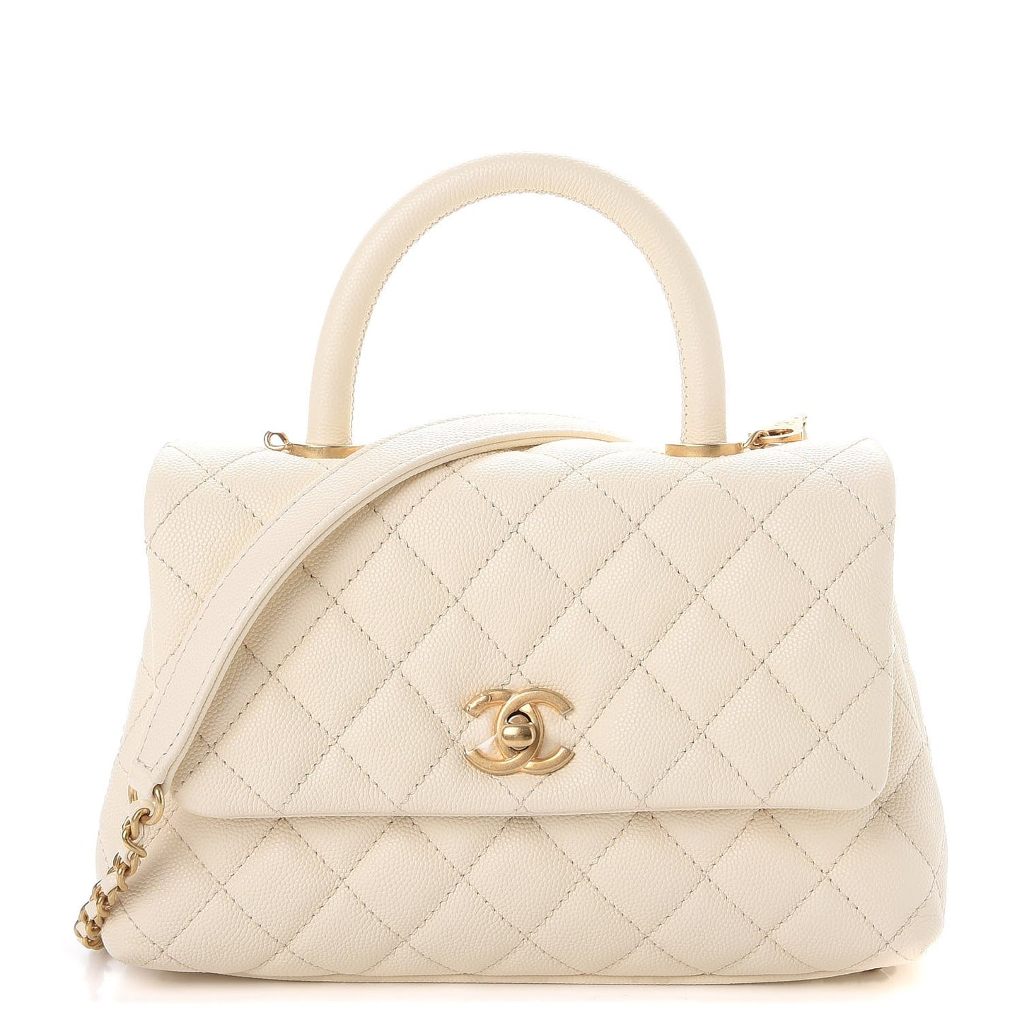 Caviar Quilted Mini Coco Handle Flap Light Beige