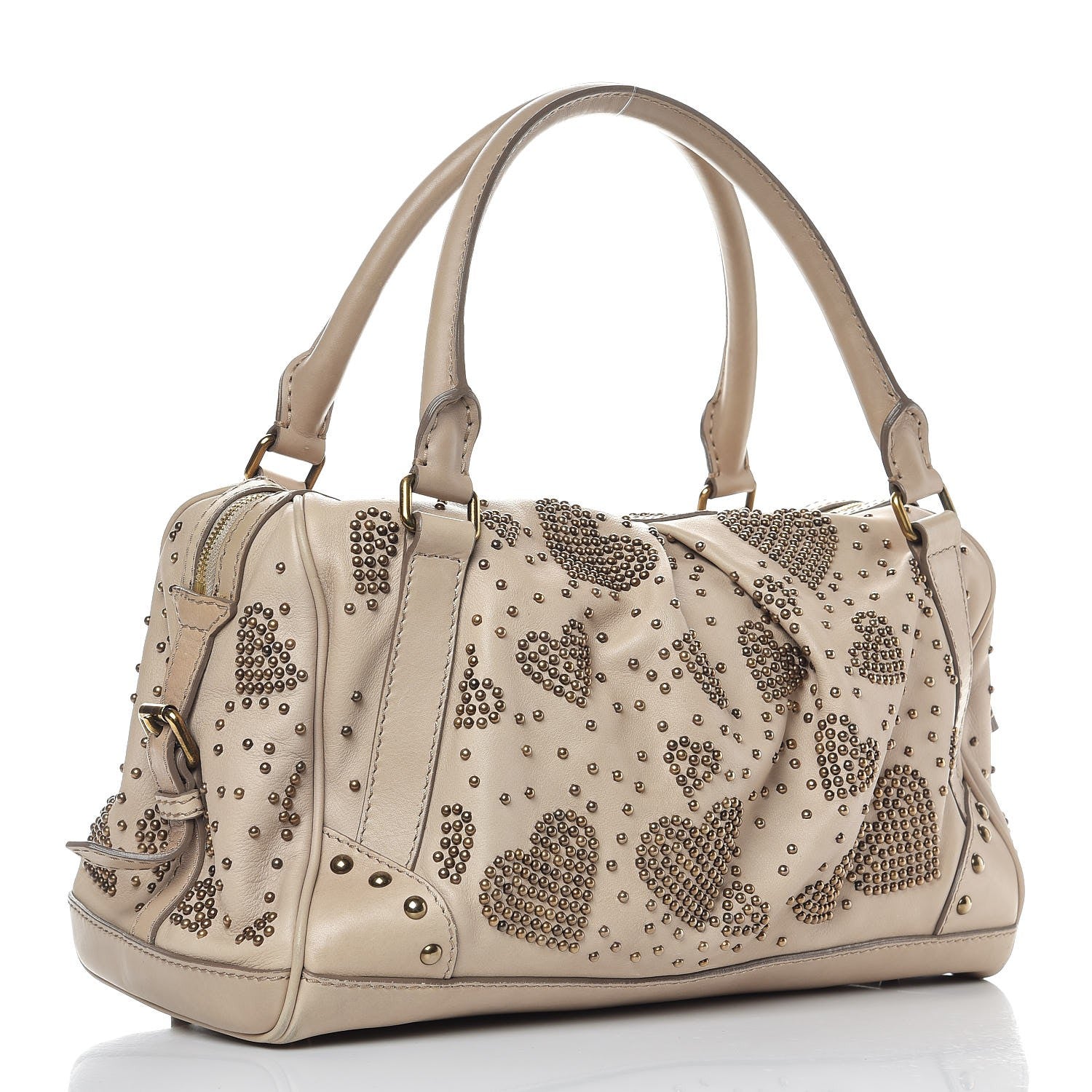 Burberry Calfskin Heart Studded Satchel Beige 4 of 16