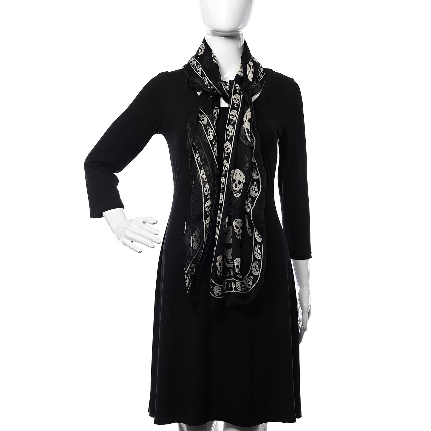 Silk Chiffon Skull Scarf Black Ivory