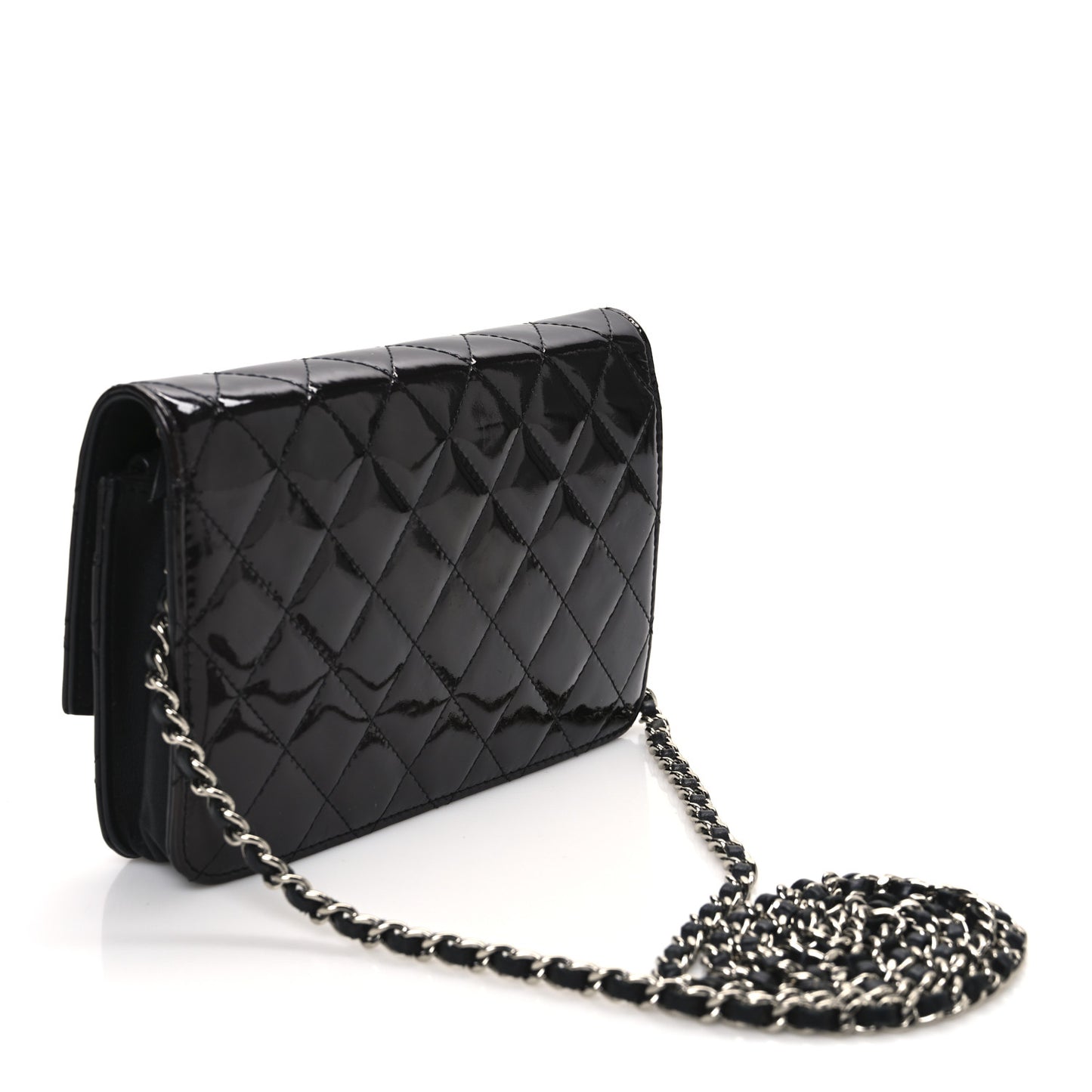 Patent Quilted Brilliant Wallet On Chain WOC Black