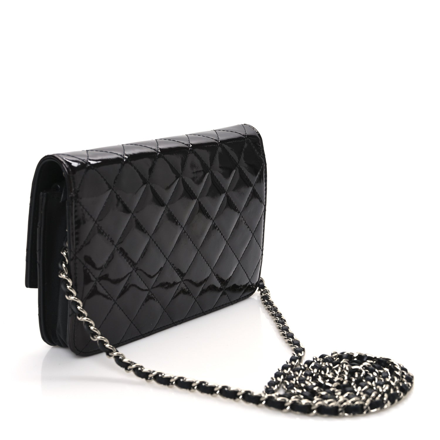 Chanel Patent Quilted Brilliant Wallet On Chain WOC Black 3 of 11