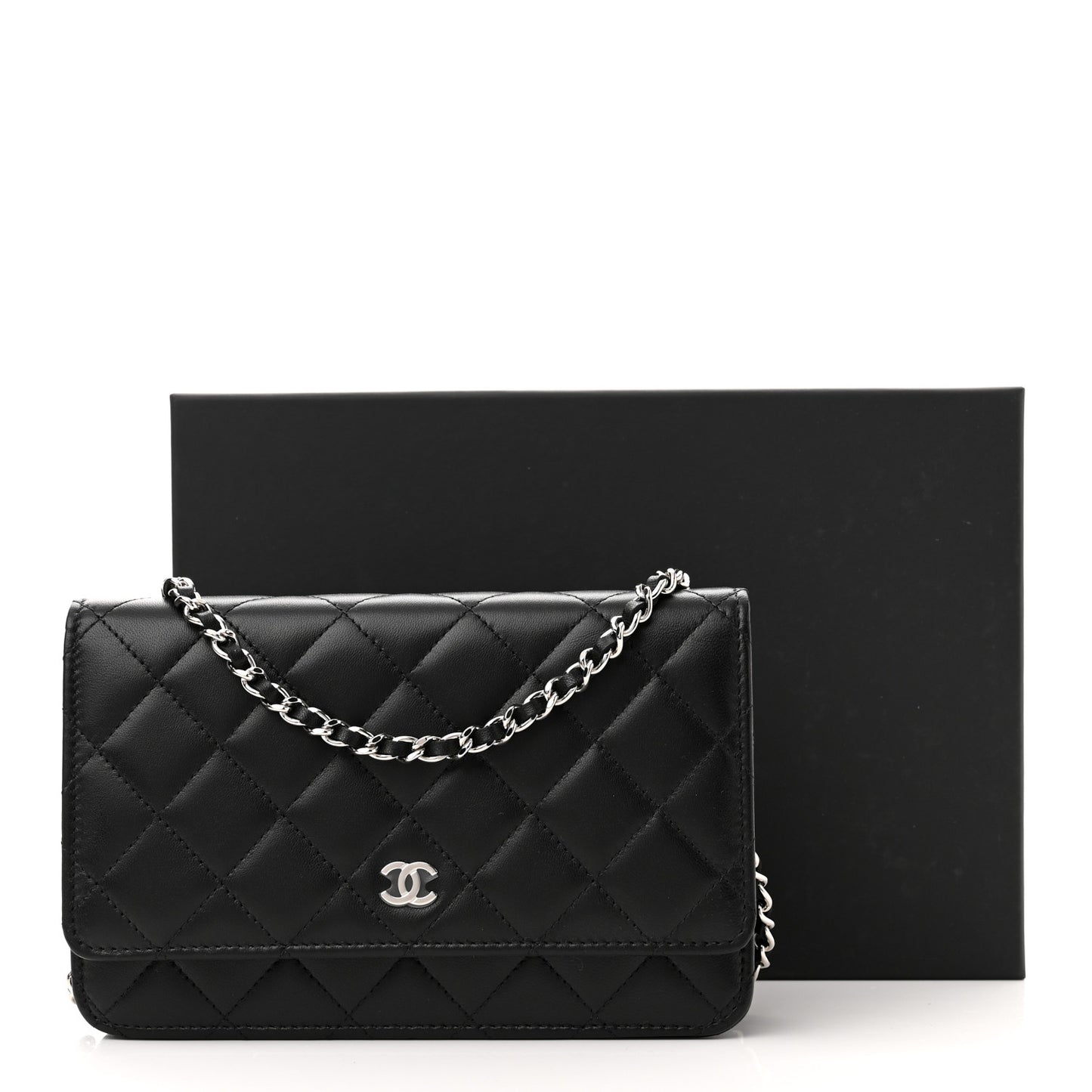 Lambskin Quilted Wallet On Chain WOC Black