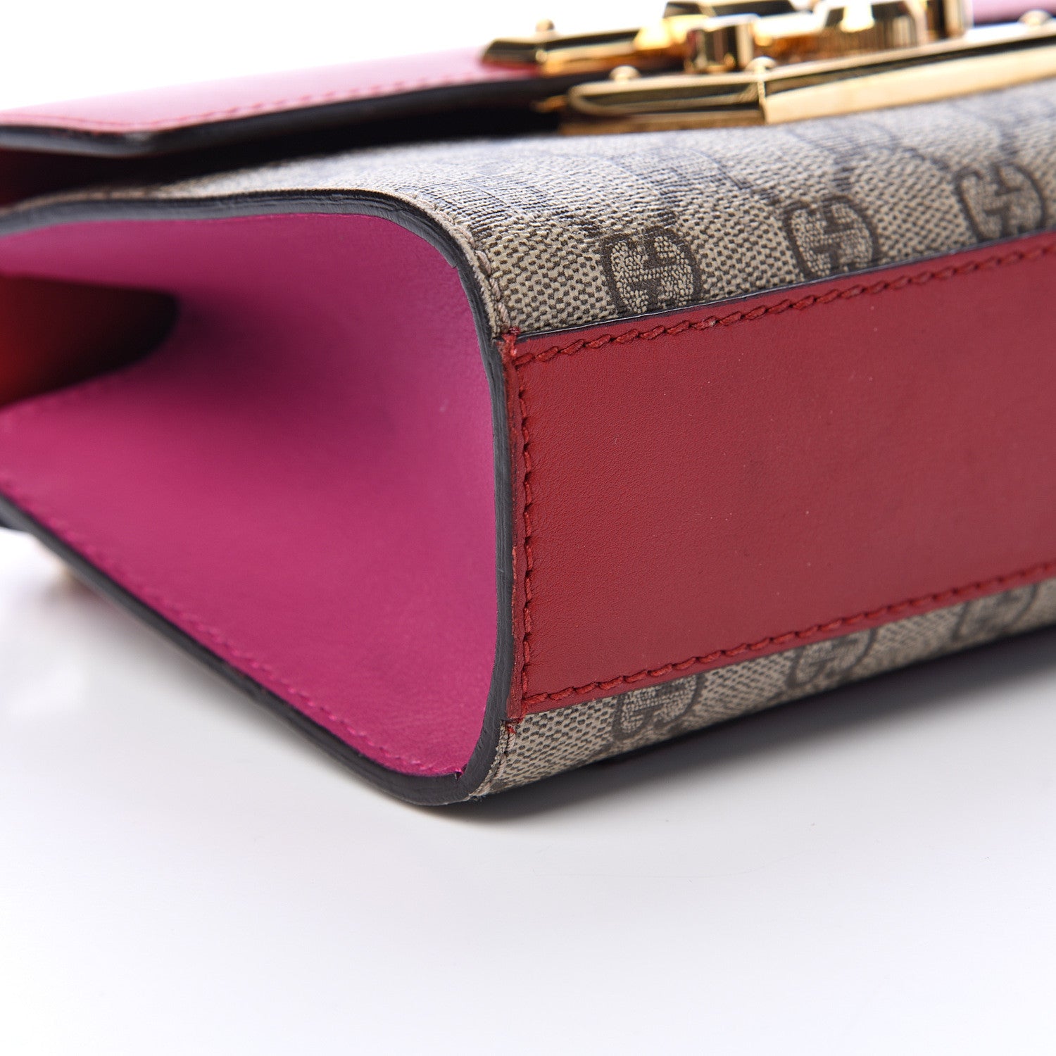 Gucci GG Supreme Monogram Calfskin Small Padlock Shoulder Bag Beige Hibiscus Red New Rosette 10 of 13