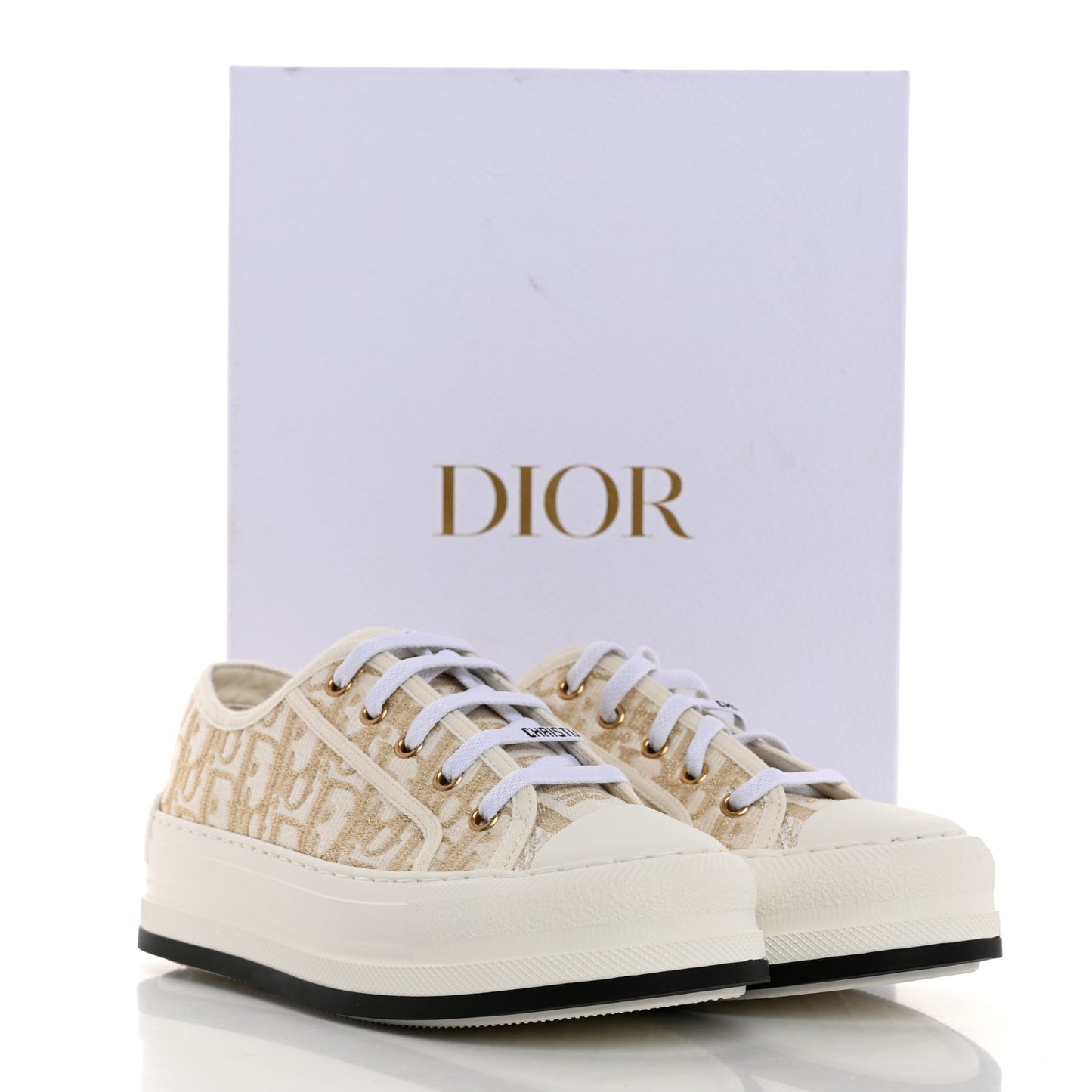 Canvas Lurex Oblique Walk'N'Dior Platform Sneakers 37.5 Pale Gold