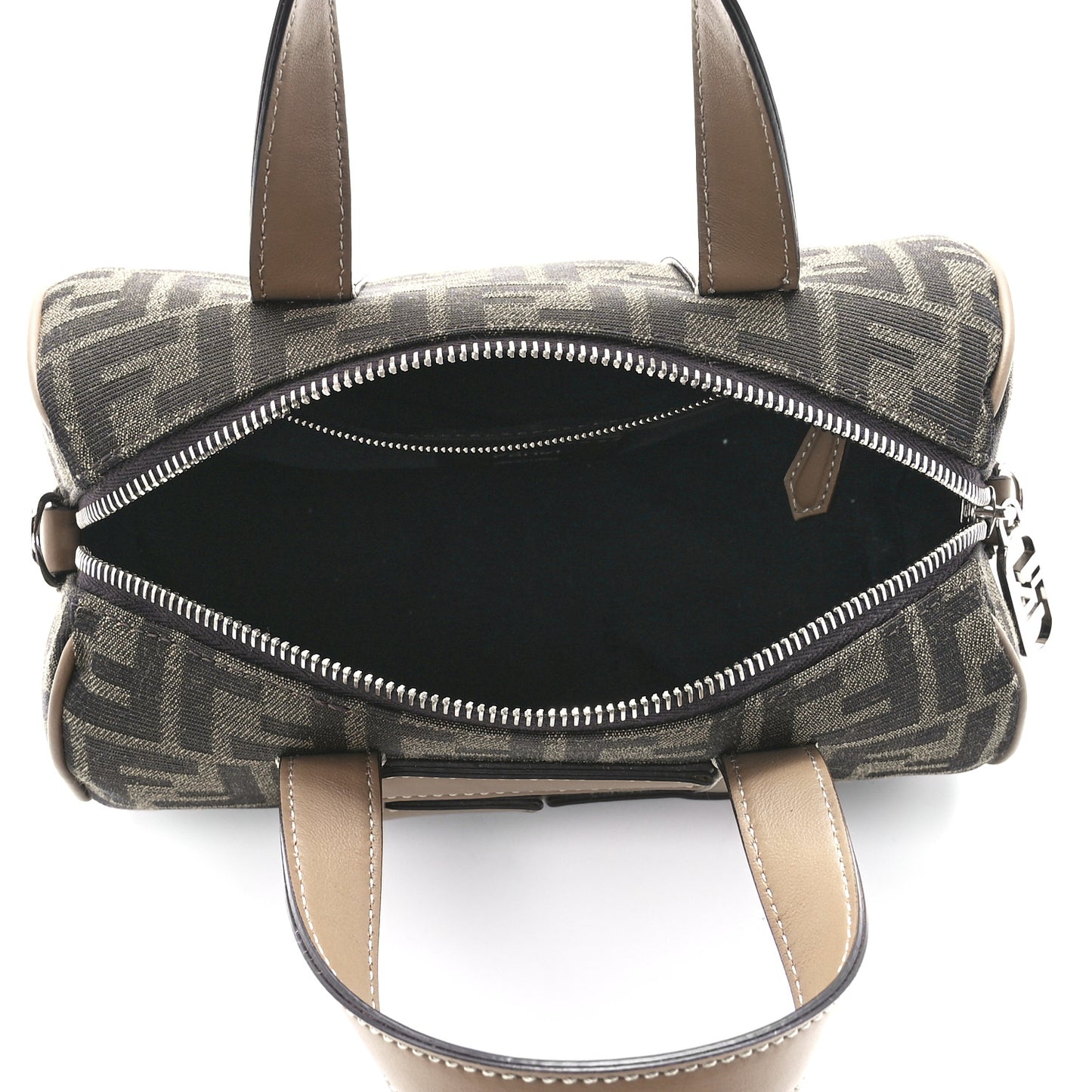 Recycled Fabric Jacquard Vitello Grace FF 1974 Mini O'Lock Bowling Bag Tobacco Moro Sand