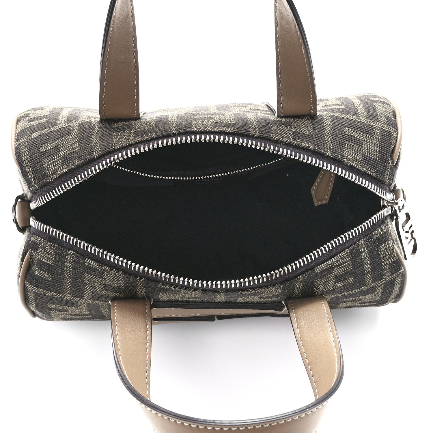 Fendi Recycled Fabric Jacquard Vitello Grace FF 1974 Mini O'Lock Bowling Bag Tobacco Moro Sand 5 of 11