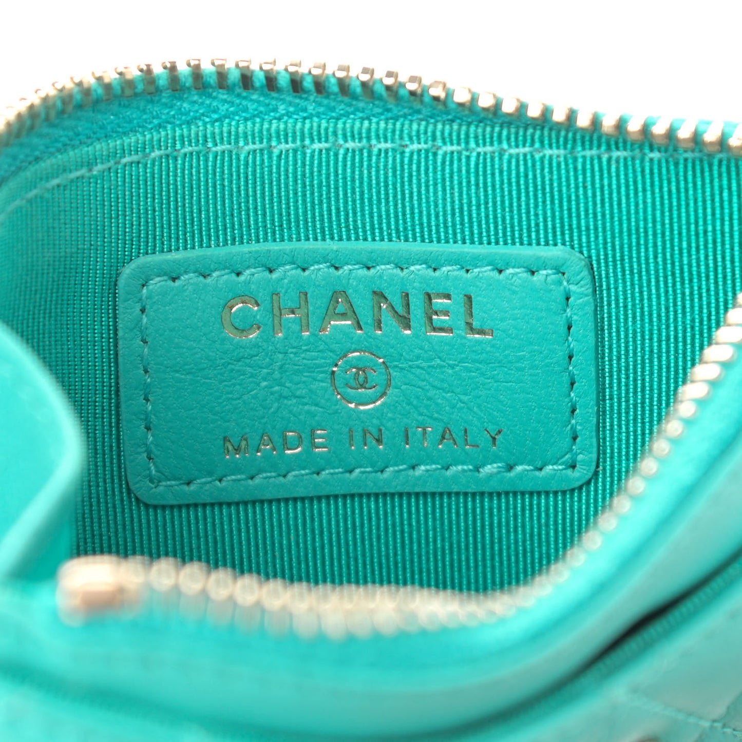 Lambskin Quilted Zip Card Holder Turquoise