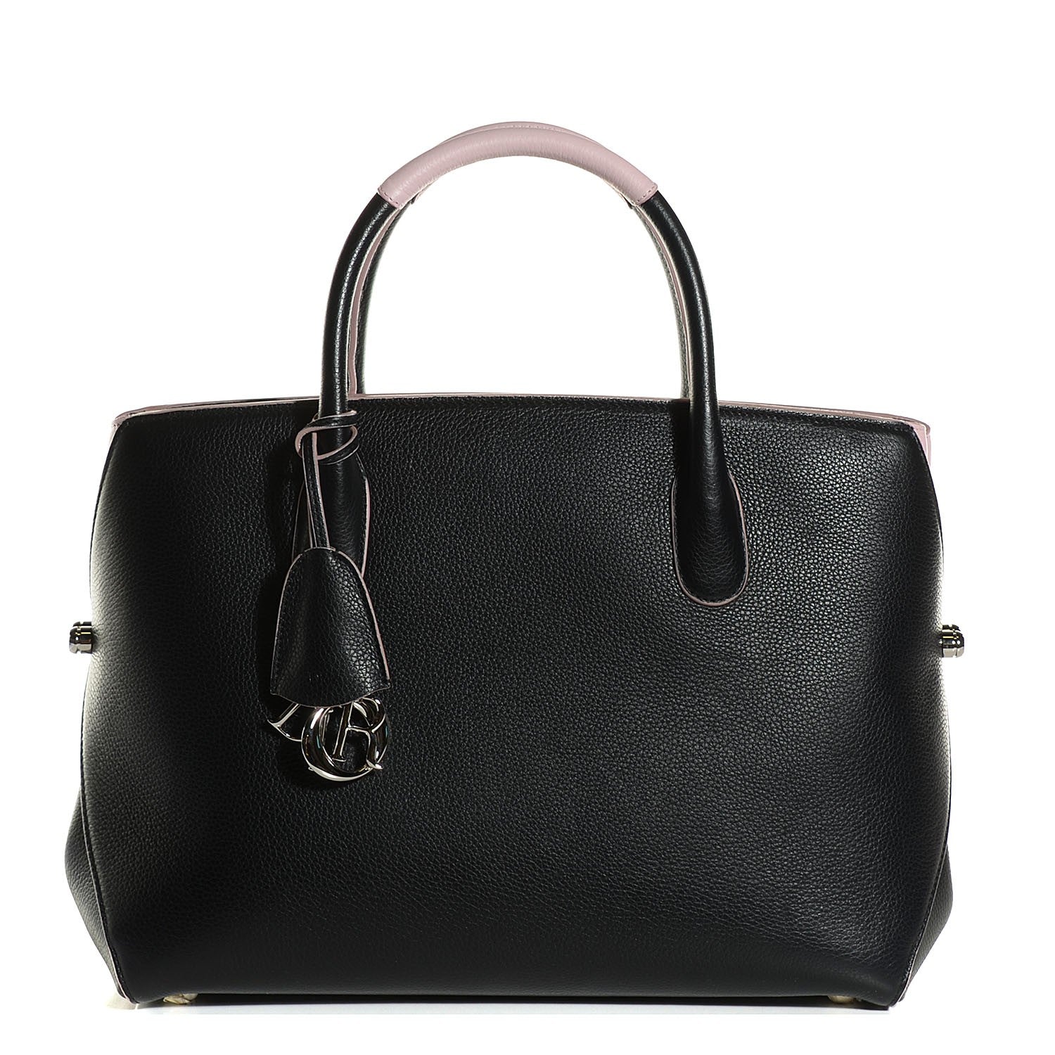 Christian Dior Grained Calfskin Bi Color Dior Bar Tote Black Rose Dragee 1 of 8