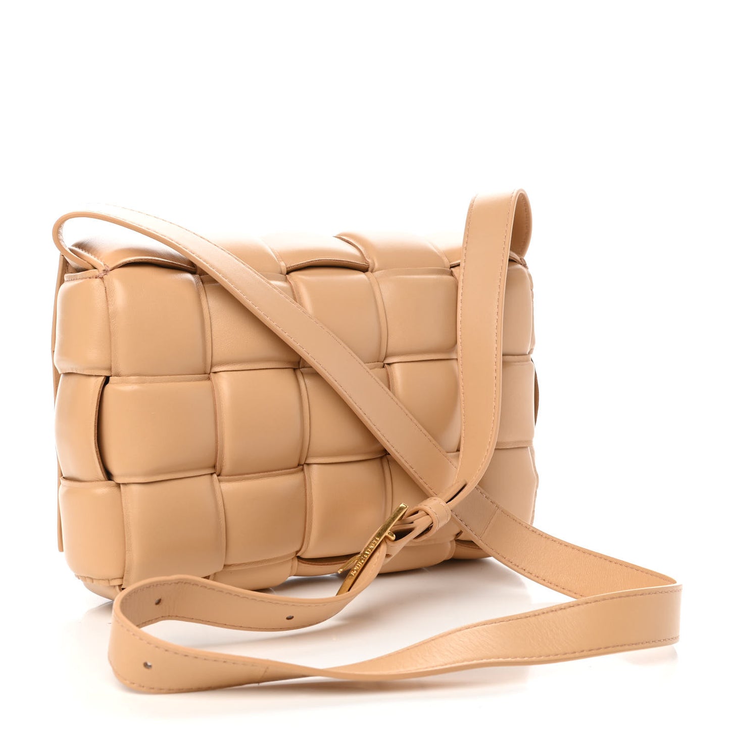 Nappa Maxi Intreccio Padded Cassette Crossbody Bag Almond