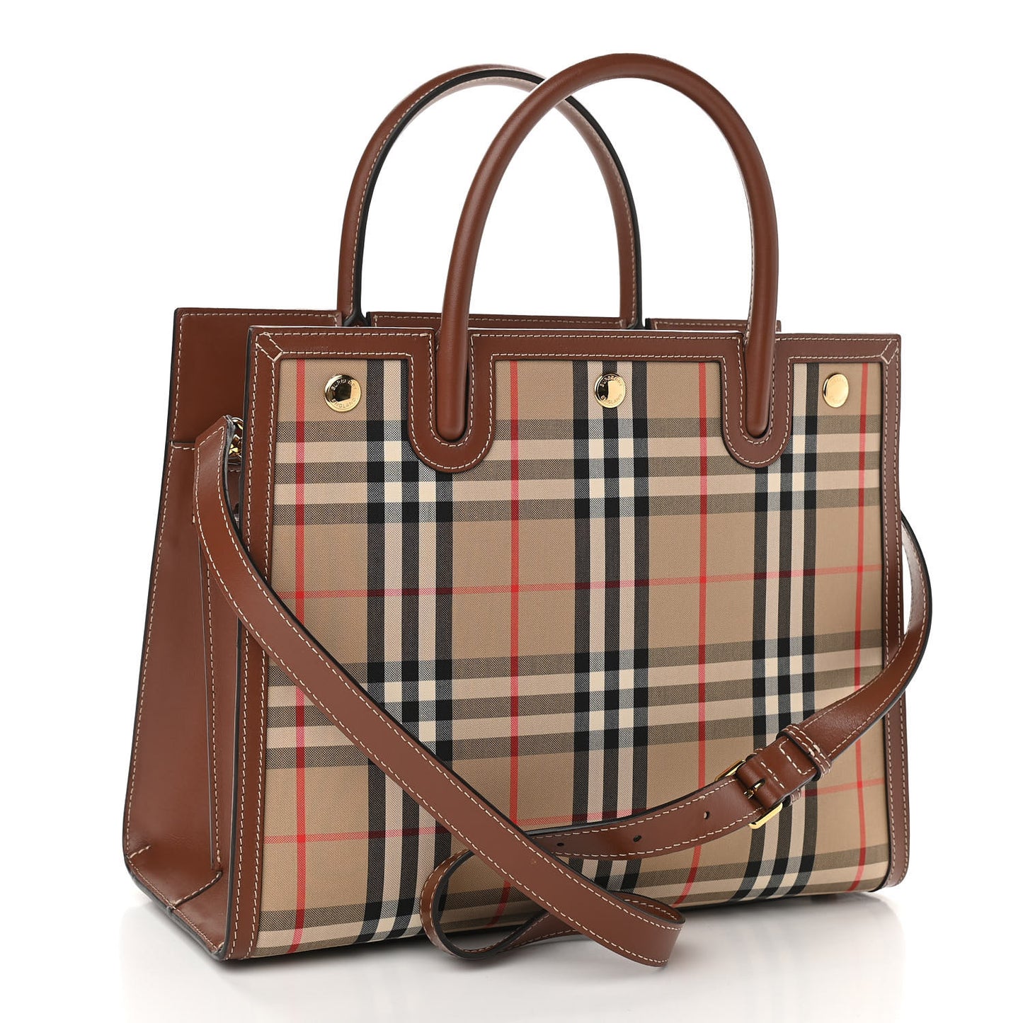 Calfskin Vintage Check Two Handle Title Bag Archive Beige