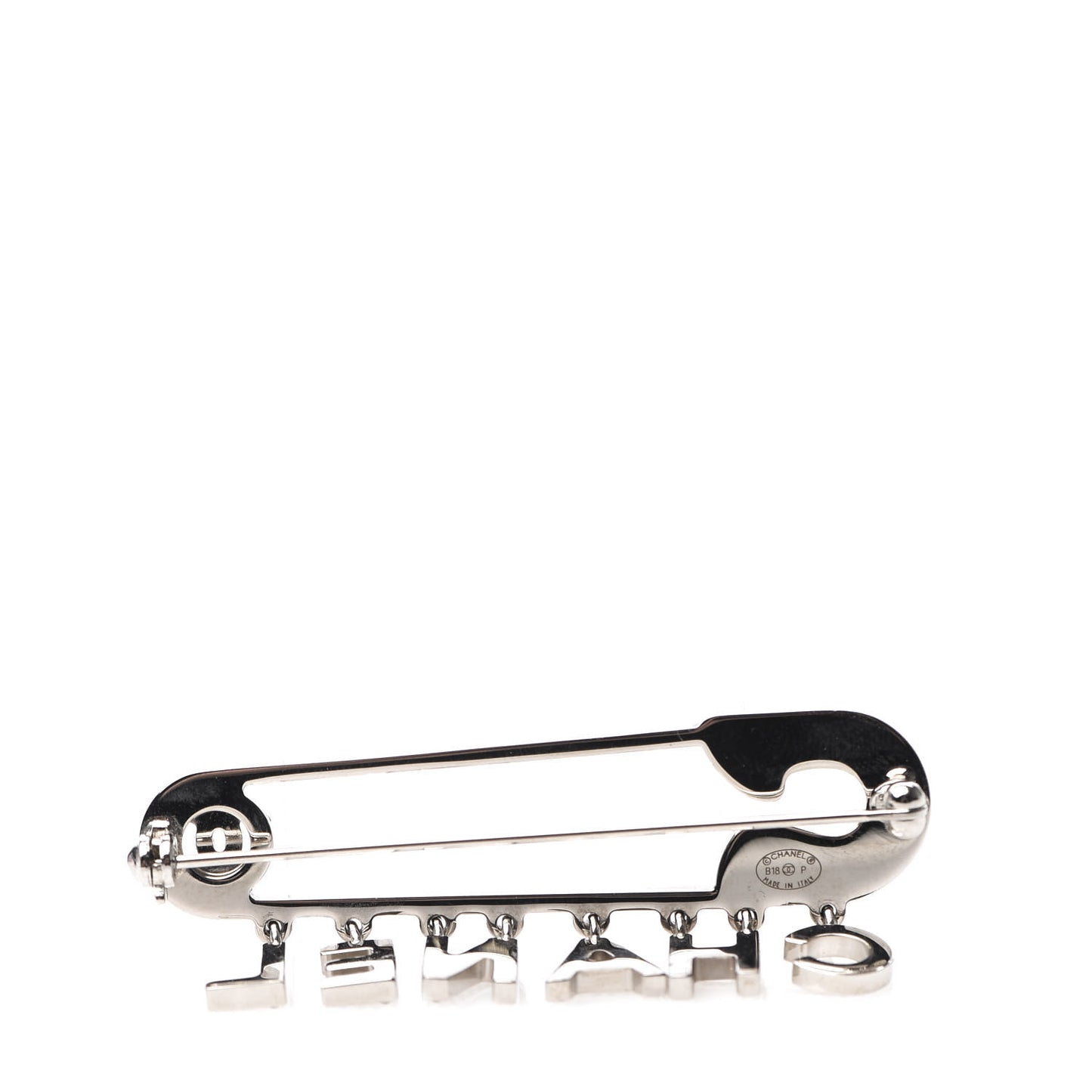 Crystal Safety Pin Brooch Silver