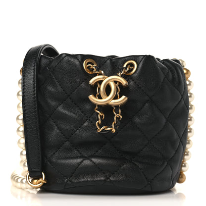 Chanel Calfskin Quilted Pearl Mini About Pearls Drawstring Bucket Bag Black 1 of 9