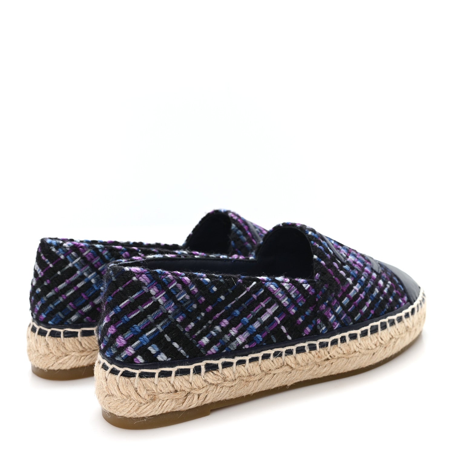Chanel Tweed Grosgrain CC Espadrilles 35 Purple Black Navy 5 of 10
