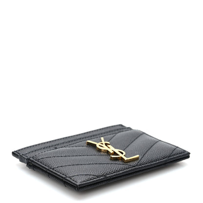 Saint Laurent Grain De Poudre Matelasse Chevron Monogram Credit Card Case Black 4 of 7