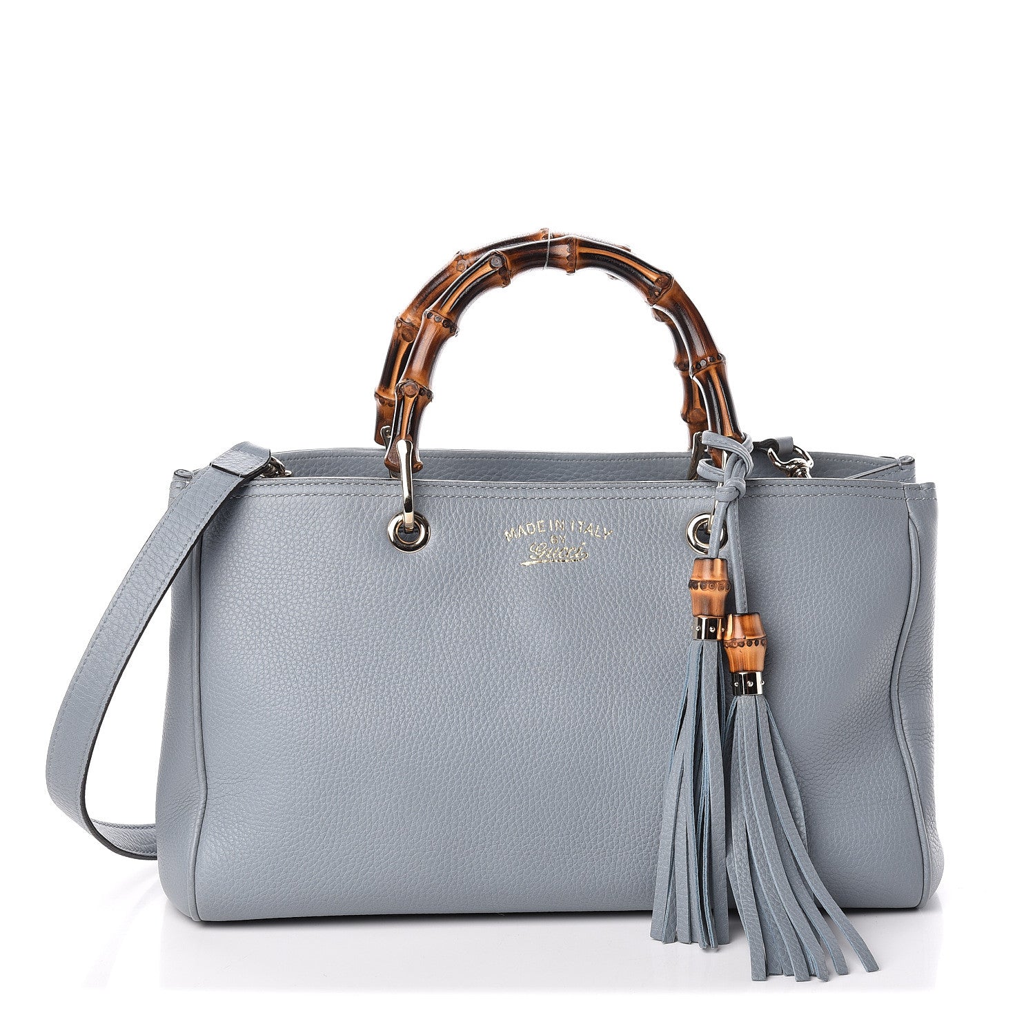 Gucci Pebbled Calfskin Medium Bamboo Shopper Tote Light Blue 1 of 11