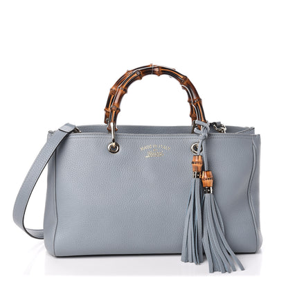 Gucci Pebbled Calfskin Medium Bamboo Shopper Tote Light Blue 1 of 11