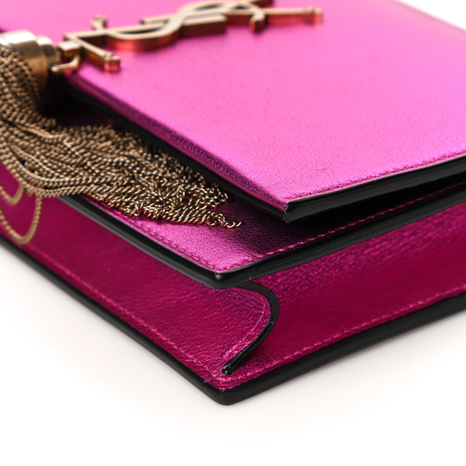 Saint Laurent Metallic Calfskin Classic Monogram Kate Tassel Chain Wallet Fuchsia 9 of 12