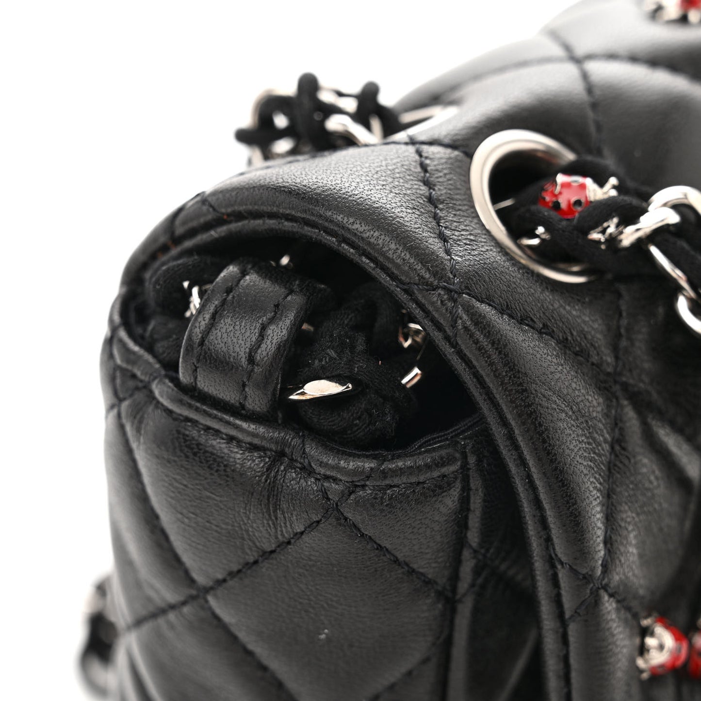 Lambskin Quilted Embellished Mini Ladybug Rectangular Flap Black