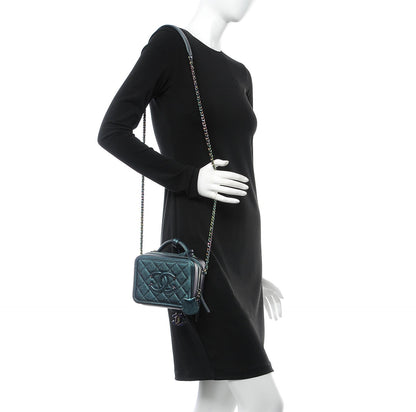 Chanel Iridescent Caviar Quilted Small CC Filigree Vanity Case Dark Turquoise 2 of 8