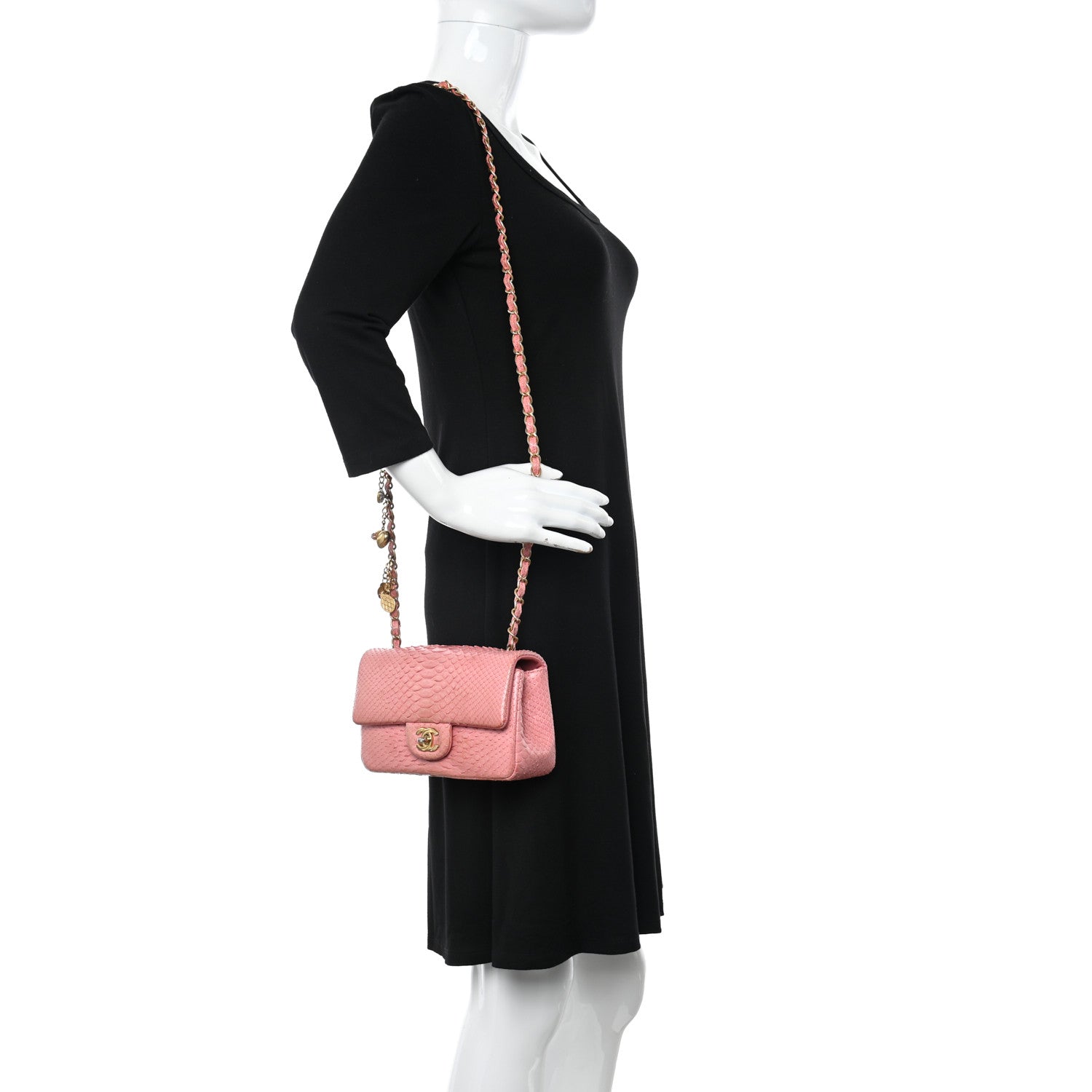 Chanel Snakeskin Mini Rectangular Valentine Charms Flap Pink 2 of 17