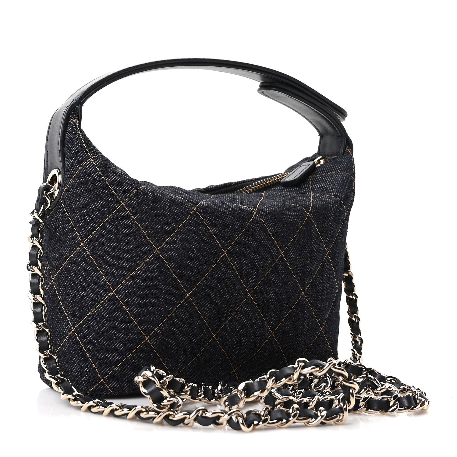 Chanel Denim Quilted Hobo Clutch With Chain Dark Blue Orange 2 of 10