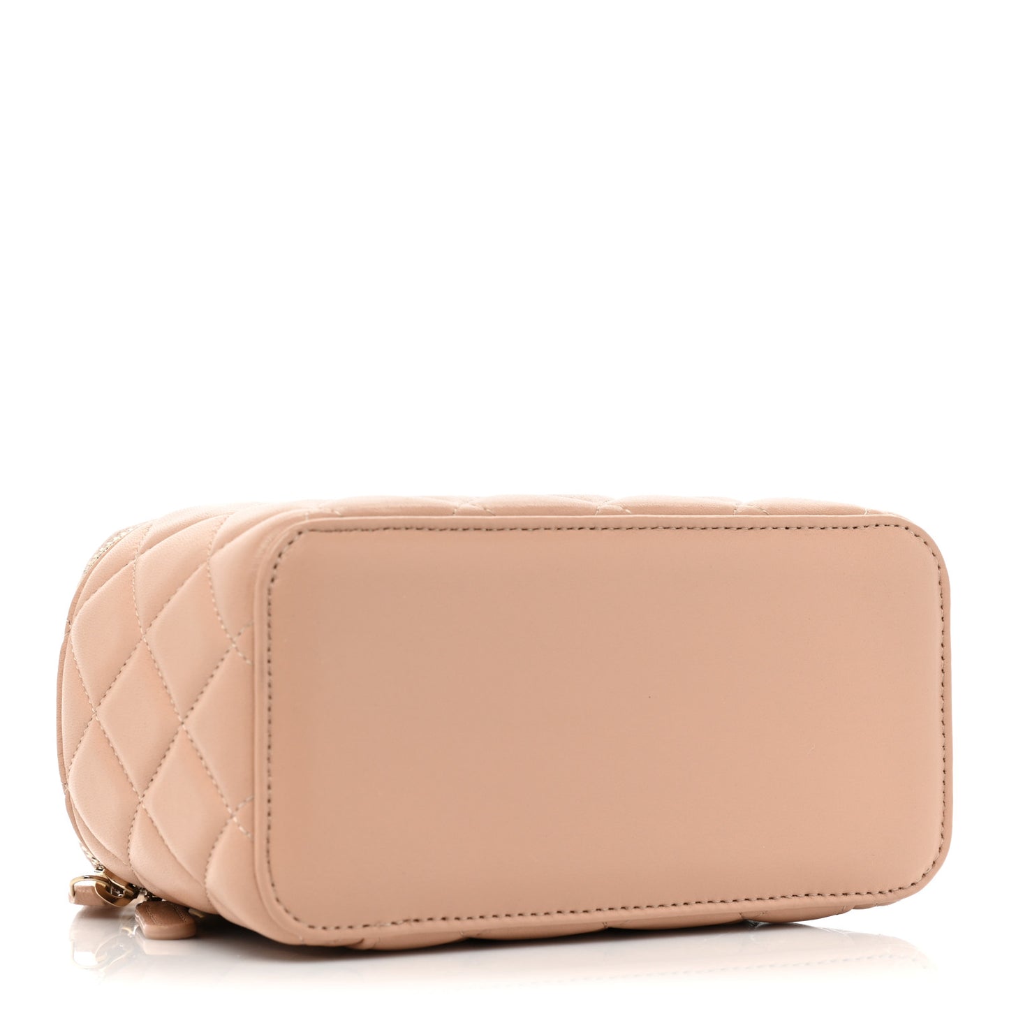 Lambskin Quilted Small Top Handle Vanity Case With Chain Beige