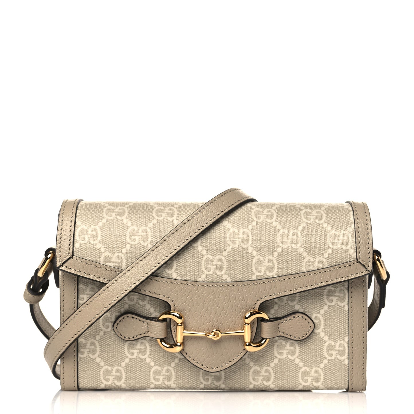 GG Supreme Monogram Textured Dollar Calfskin Mini Horsebit 1955 Shoulder Bag Beige Mystic White Oatmeal