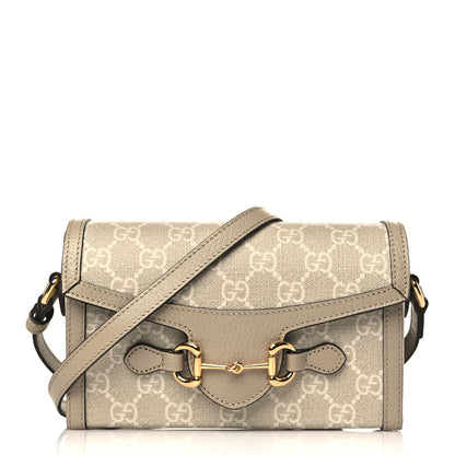 Gucci GG Supreme Monogram Textured Dollar Calfskin Mini Horsebit 1955 Shoulder Bag Beige Mystic White Oatmeal 1 of 10