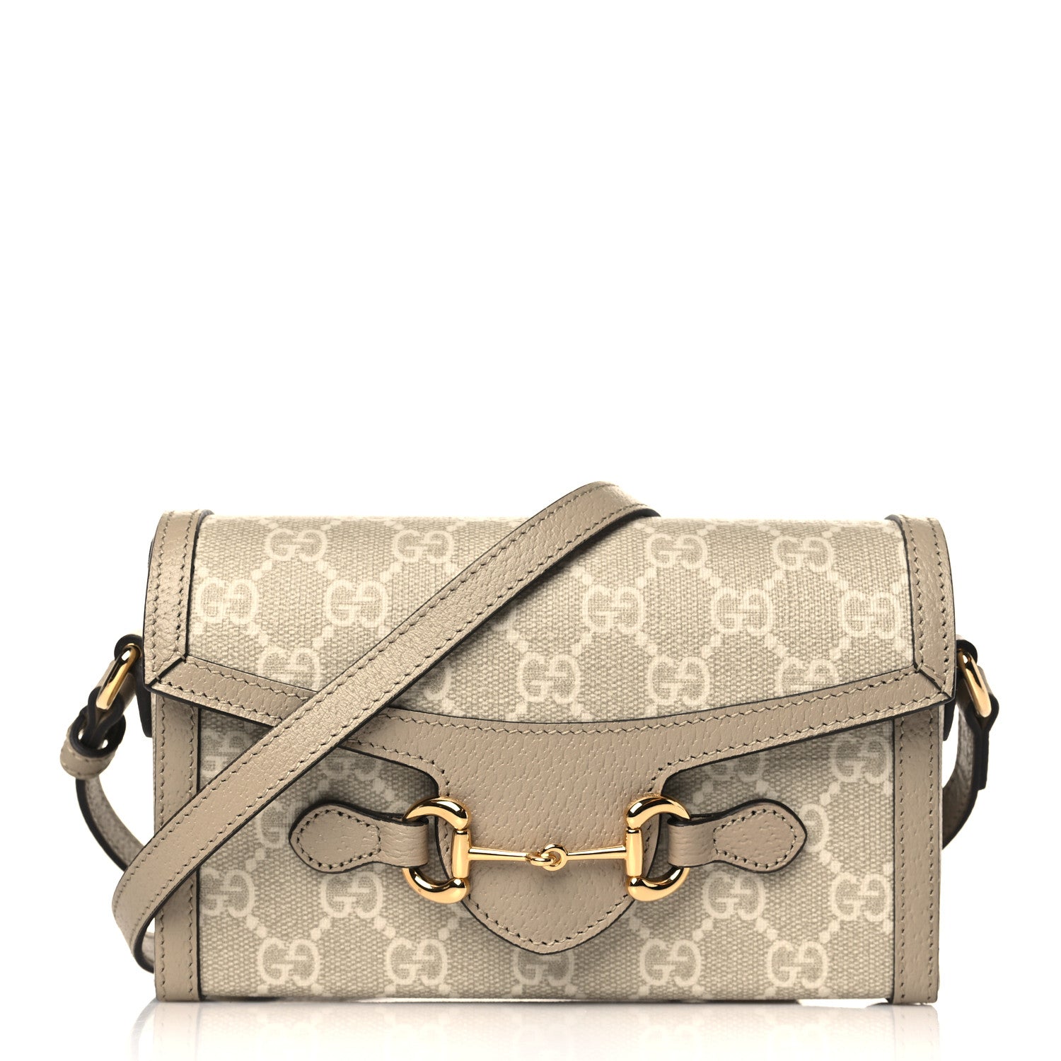 Gucci GG Supreme Monogram Textured Dollar Calfskin Mini Horsebit 1955 Shoulder Bag Beige Mystic White Oatmeal 1 of 9