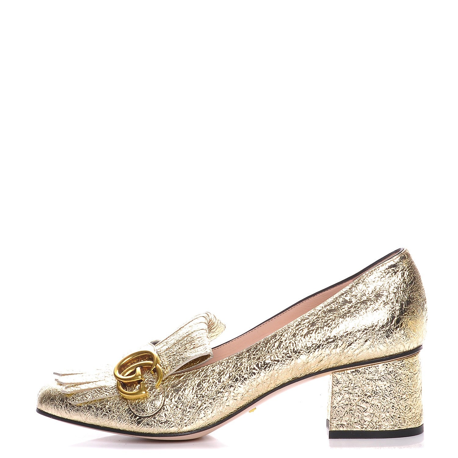 Gucci Galassia GG Marmont Fringe 50mm Loafer Pumps 38.5 Platino 1 of 8