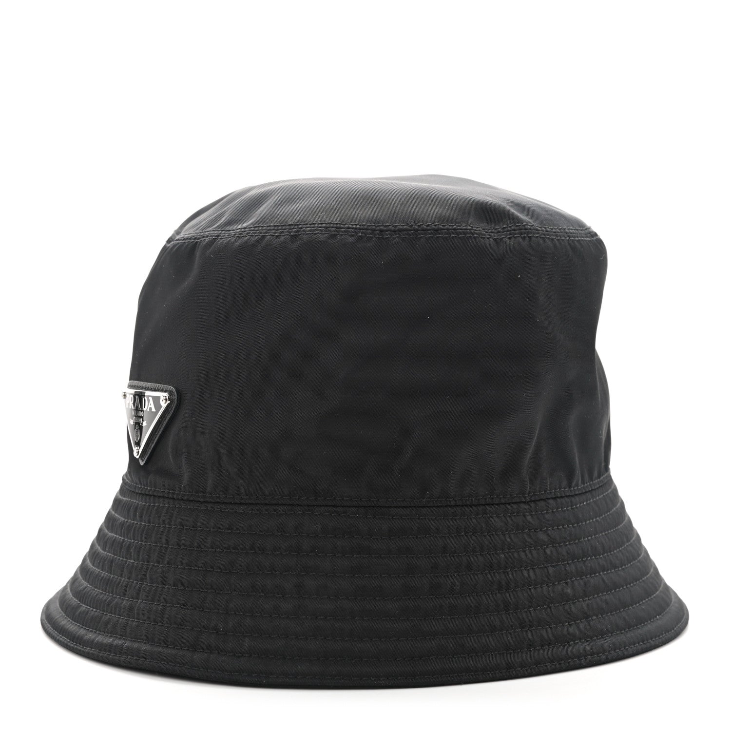 Prada Re-Nylon Metal Triangle Logo Mens Bucket Hat L Black 3 of 8