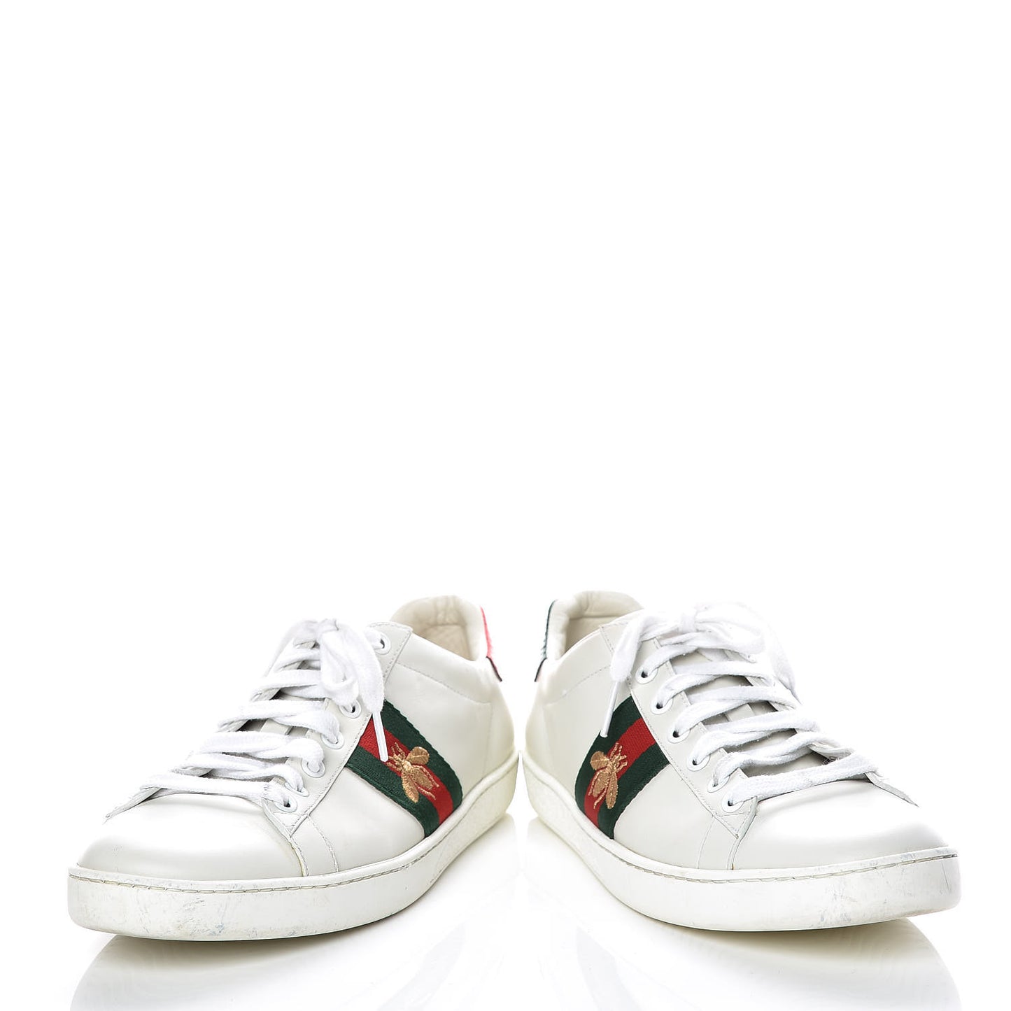 Calfskin Ayers Bee Embroidered Ace Sneakers 38.5 White Green