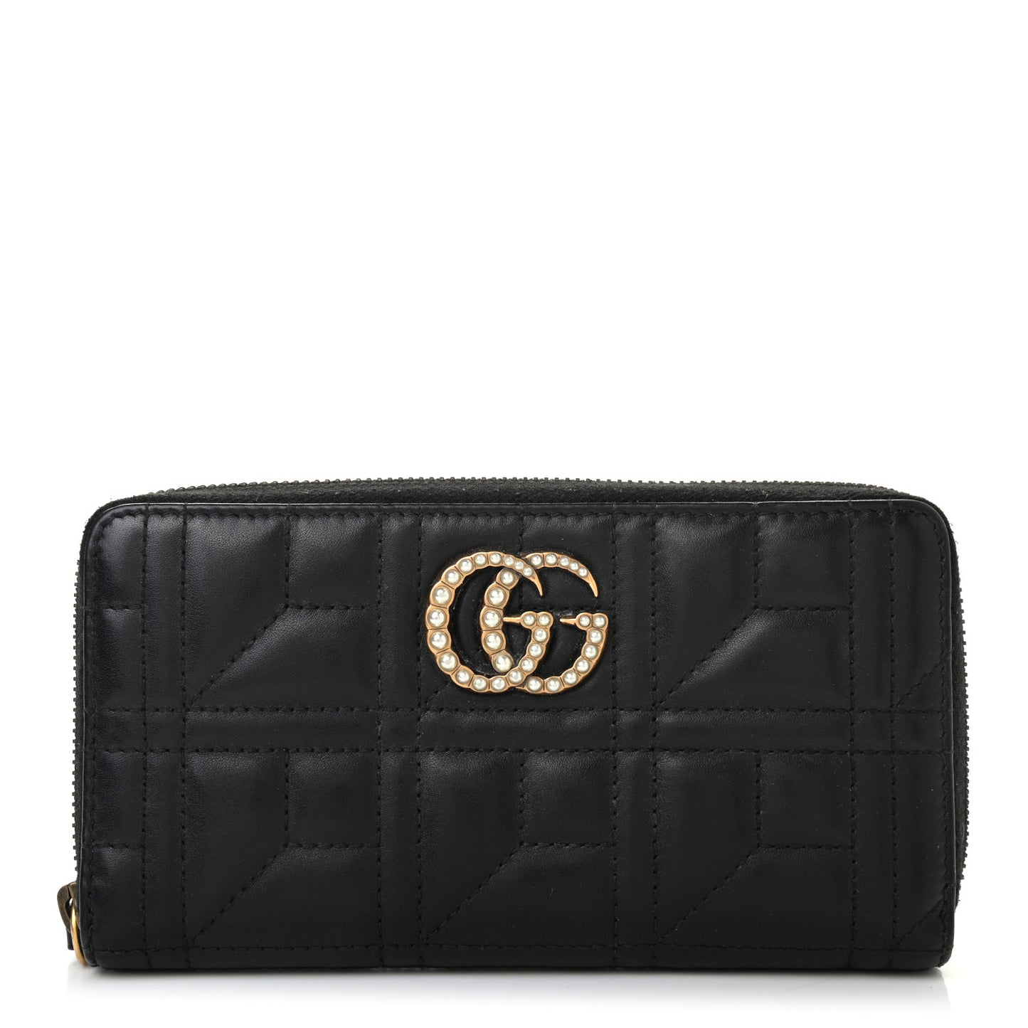 Calfskin Matelasse Pearly GG Marmont Zip Around Wallet Black