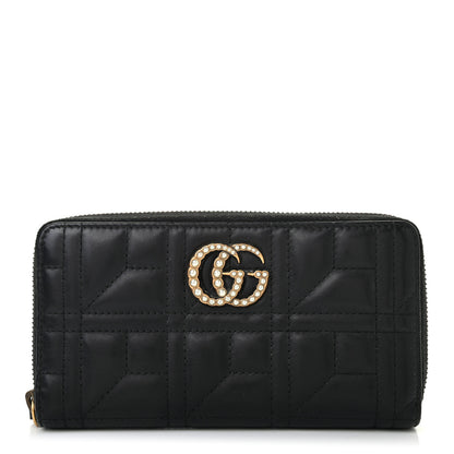 Gucci Calfskin Matelasse Pearly GG Marmont Zip Around Wallet Black 1 of 7
