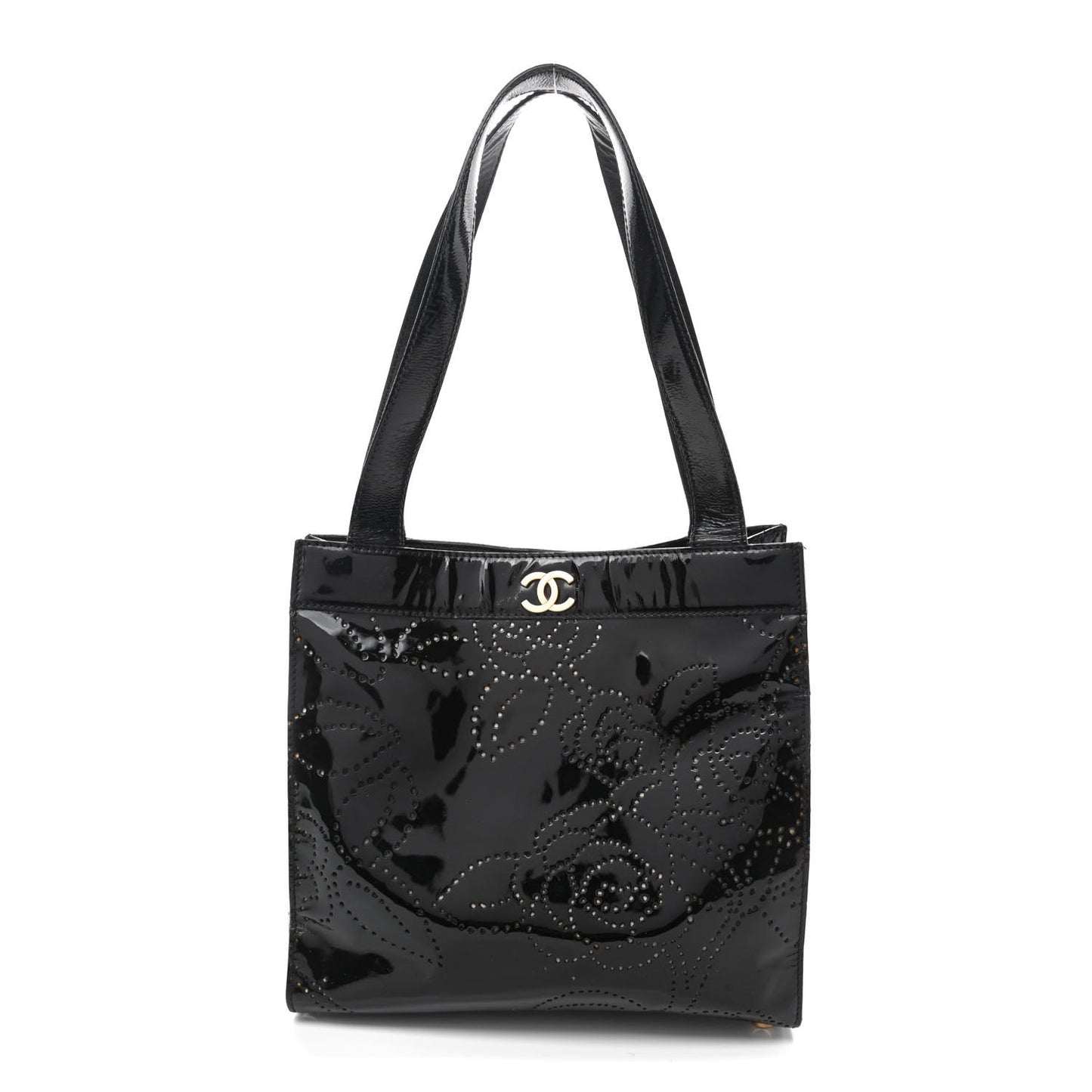 Patent Perforated Camellia Tote Black