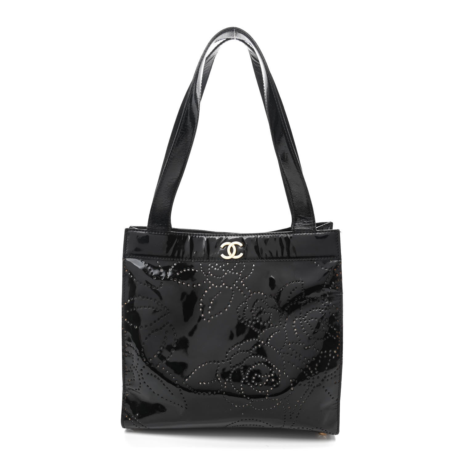 Chanel Patent Perforated Camellia Tote Black 1 of 10