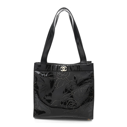 Chanel Patent Perforated Camellia Tote Black 1 of 10
