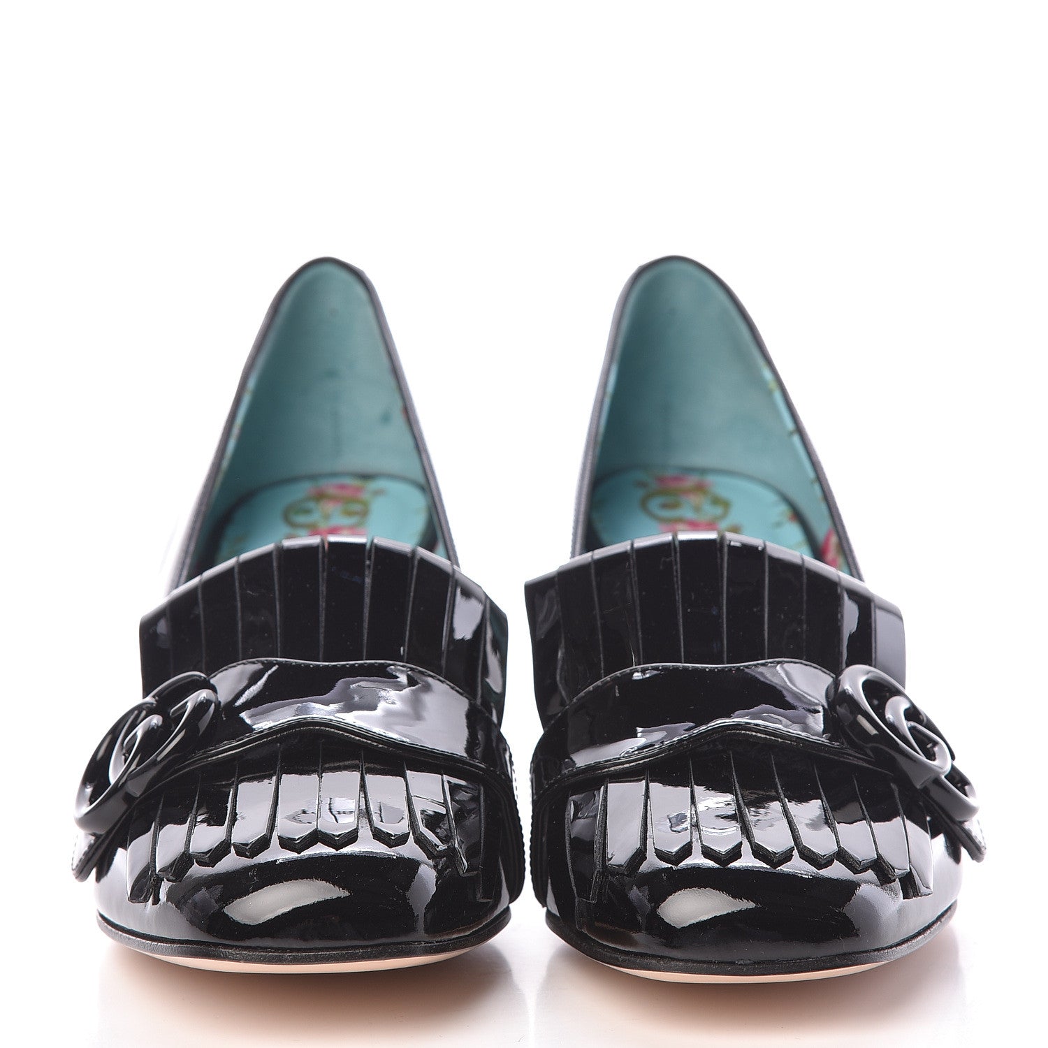 Gucci Vernice GG Marmont Fringe 50mm Loafer Pumps 38 Black 2 of 7